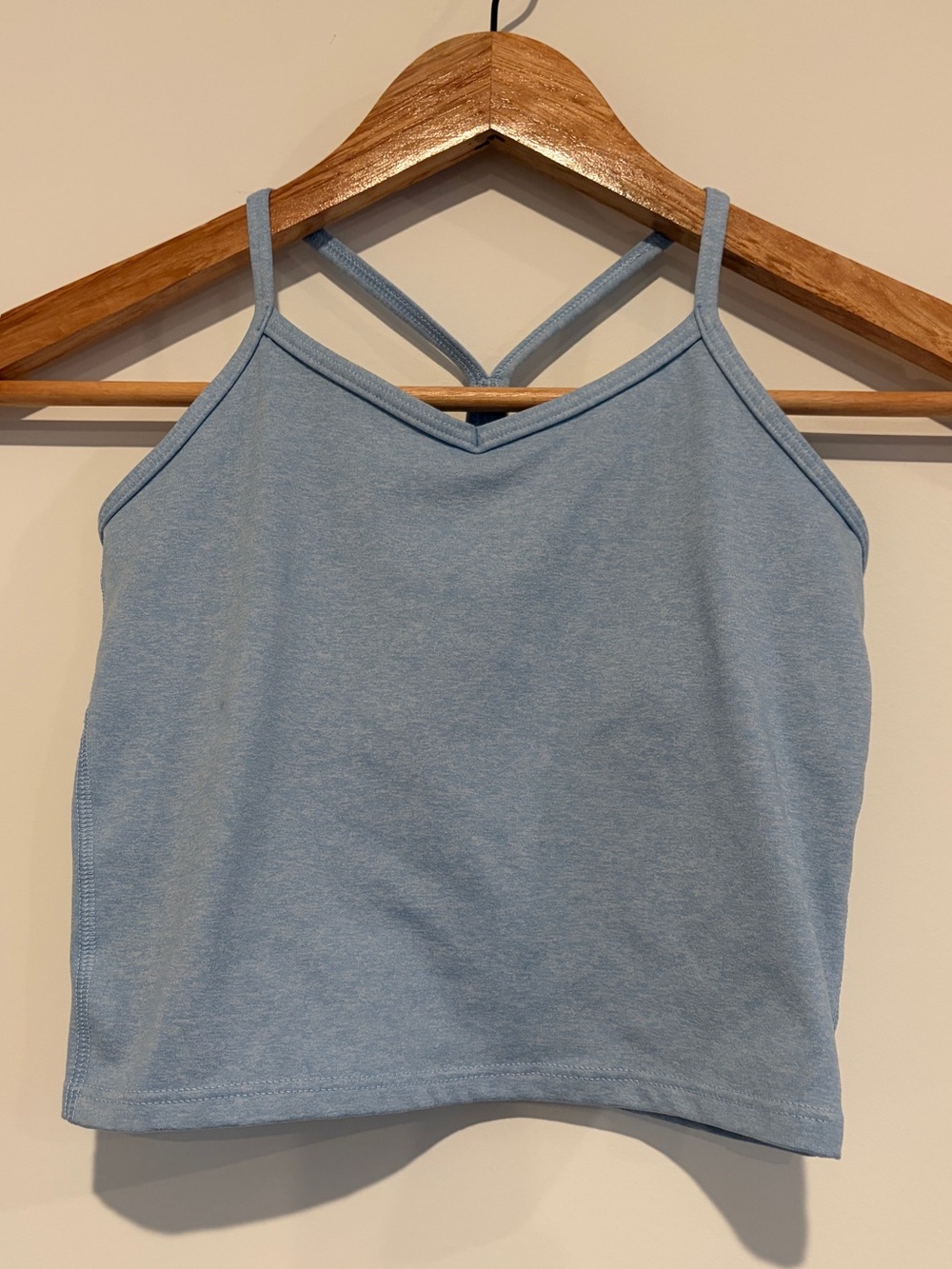 Athleta Girl Power Up Cropped Bra Tank Top Light Blue Heather Size M 8-10